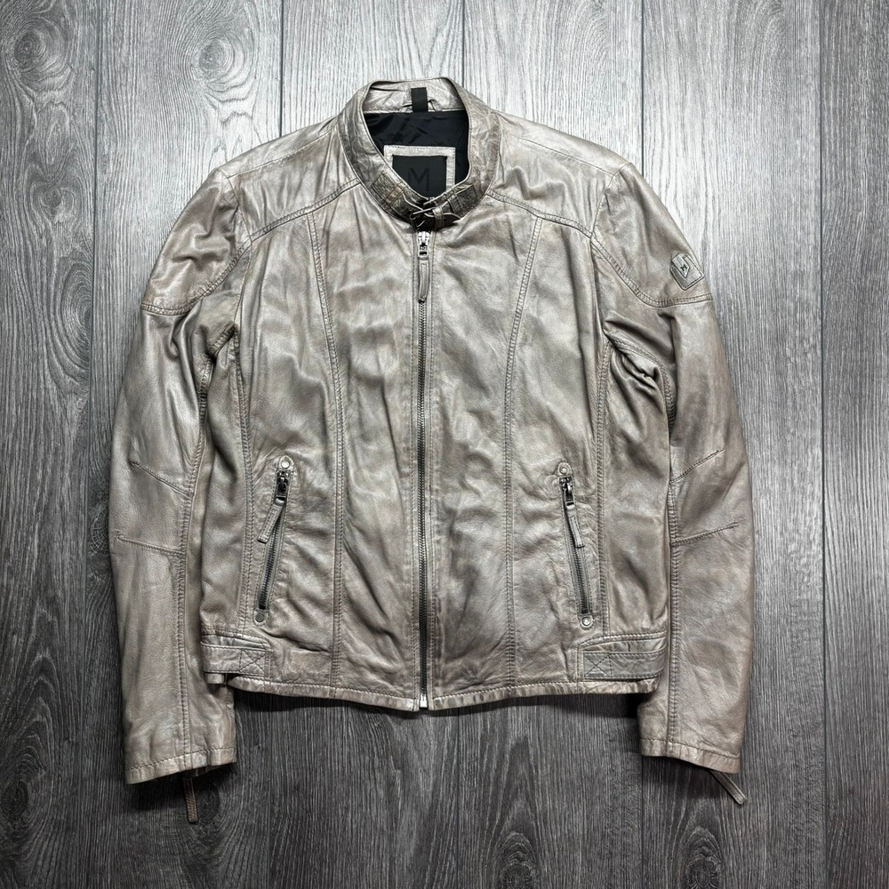 Mauritius Grey Leather Moto Biker Jacket Womens XXL Vintage Wash Cafe Racer